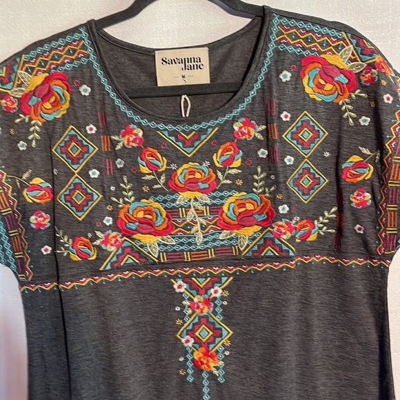 Brand new multi color Embroidery gray top - Picture 2 of 8